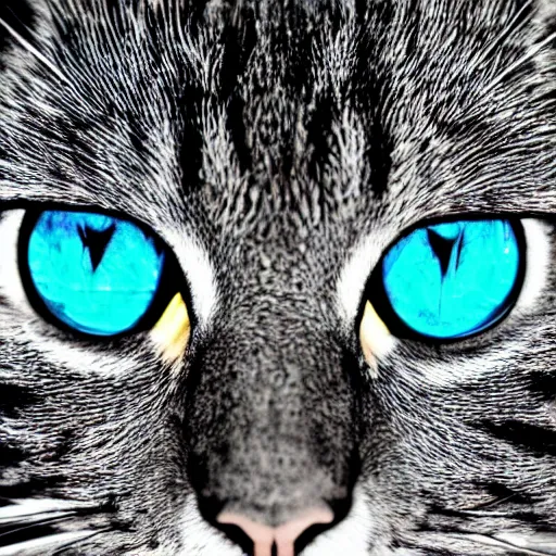 Image similar to beautiful close-up of a cat looking directly into the camera, limited color palette, high contrast, digital art, abstract, geometric