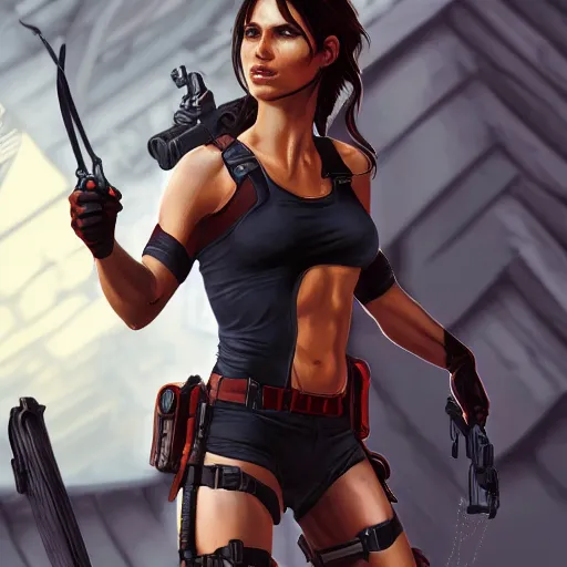 Image similar to Lara croft as spiderwoman, intricate, highly detailed, digital painting, artstation, concept art, smooth, sharp focus, illustration, Unreal Engine 5, 8K, artgerm, rutkowski, mucha
