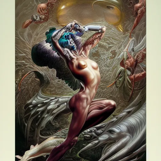 Image similar to hajime sorayama, paolo eleuteri serpieri, boris vallejo, peter mohrbacher, aaron horkey