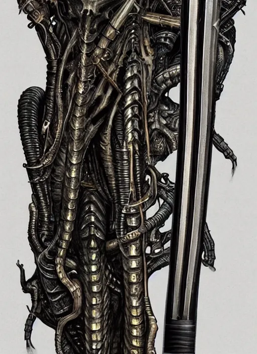 Prompt: giger, h. r. - intricately detailed katana!!!!!