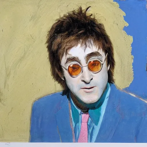 Image similar to an oil painting of elton john lennon crying by cy twombly