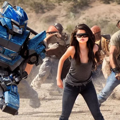 Image similar to High quality movie still of Selena Gomez in Michael Bay's Transformers