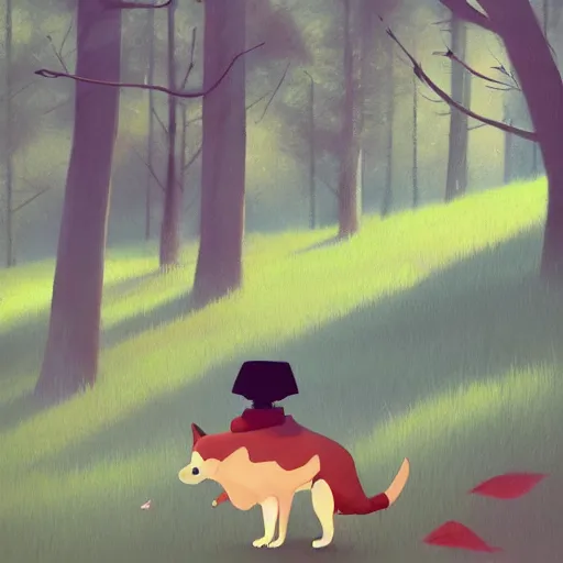 Image similar to Goro Fujita illustrating photo of a dog in the woods, art by Goro Fujita, sharp focus, highly detailed, ArtStation