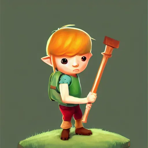 Image similar to cute little boy character inspired in little hood red and link from legend of zelda, digital artwork made by lois van barlee and rhads