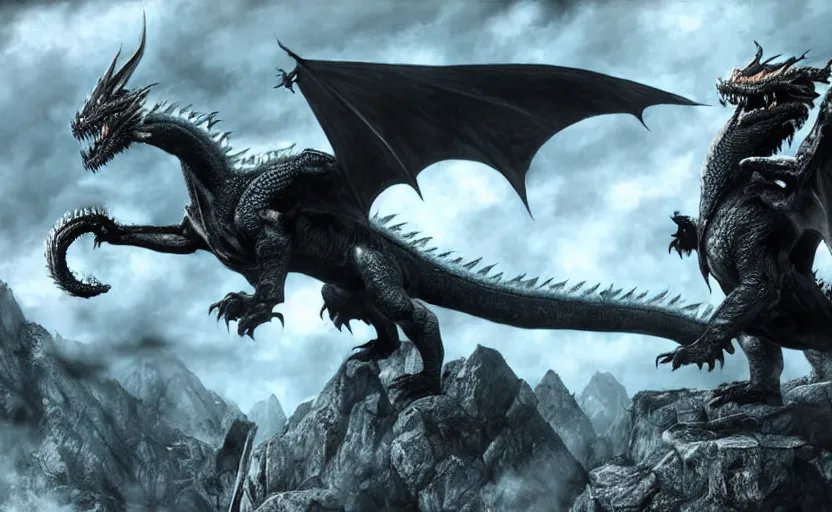 Prompt: joe biden fighting a dragon in skyrim, a photorealistic painting