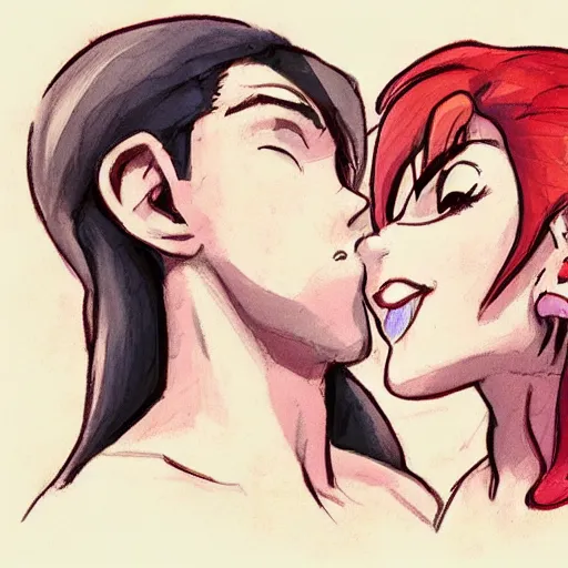 Image similar to female link and malon kissing, concept art