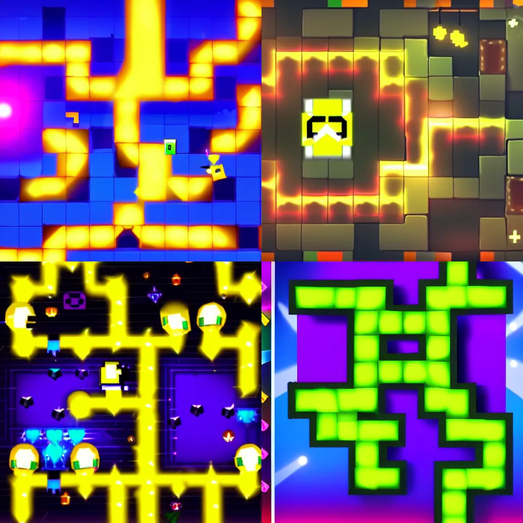 Prompt: a geometry dash level made of light