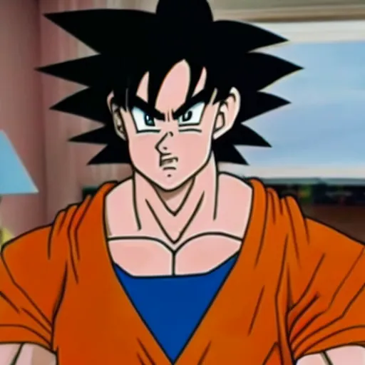 Prompt: hyper realistic goku in a sitcom, screenshot from Seinfeld