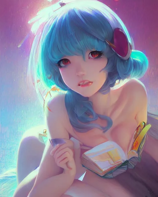 Image similar to A very beautiful painting of megpoid Gumi by rossdraws, wlop, artgerm, Gil Elvgren, Ilya kuvshinov