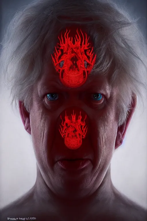 Image similar to perfectly - centered horror portrait - photograph of boris johnson as daenarys targaryen real life portrait by beksinski and jean delville, unreal engine 5, photorealism, hd quality, 8 k resolution, cinema 4 d, hdr dramatic cinematic lighting