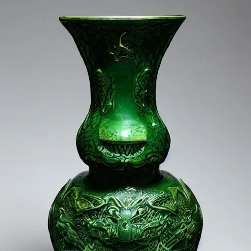 Image similar to vase in the shape of a dragon with green accents designed by leonardo da vinci