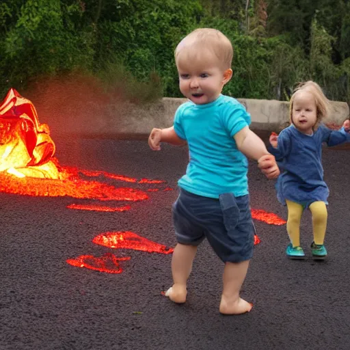 Image similar to toddlers playing in lava