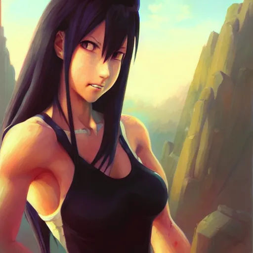 Image similar to super epically depicted color pencil portrait art of tifa from final fantasy 7, by stephen bliss, greg rutkowski, loish, rhads, makoto shinkai and lois van baarle, ilya kuvshinov, rossdraws.