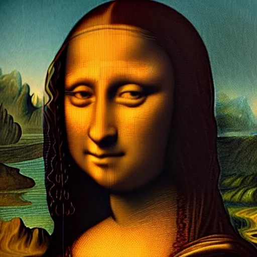 Image similar to The Mona Lisa as a beautiful black Girl . symmetrical, perfect body and face. dramatic angle, ornate, details, smooth, sharp focus, illustration, realistic, cinematic, artstation, award winning, rgb , unreal engine, octane render, cinematic light, macro, depth of field, blur, red light and clouds from the back, highly detailed epic cinematic concept art CG render made in Maya, Blender and Photoshop, octane render, excellent composition, dynamic dramatic cinematic lighting, aesthetic, very inspirational, arthouse by Leonardo da Vinci