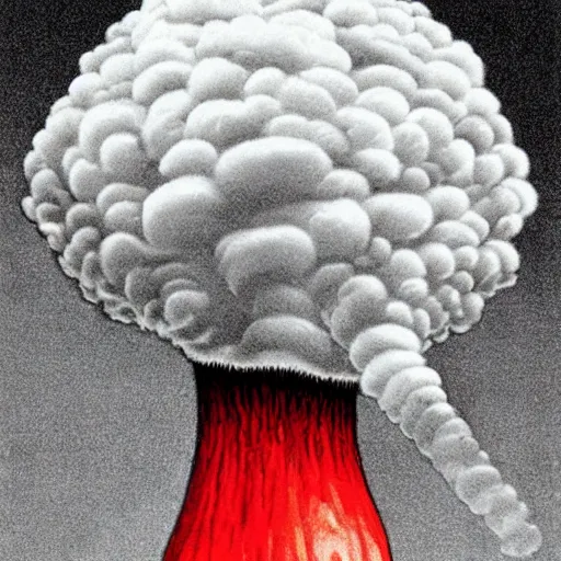 Image similar to vladimir putin flatulating a nuclear mushroom cloud from his rear, cartoonish, ultra detailed pencil art