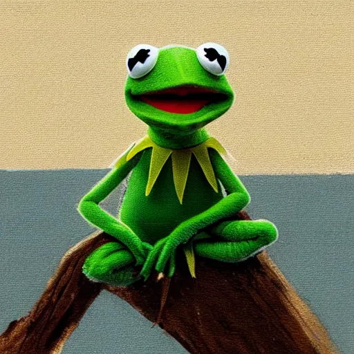 Prompt: Kermit the frog artwork by heirnonymus Bosch