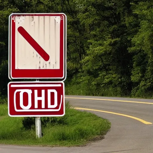 Prompt: road sign warning drivers that they are entering ohio and telling them to turn back