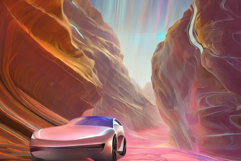 Image similar to futuristic tesla street with Singaporean lush onsen with royal white and pink and white and luxurious gold colors, advanced civilization, high-end onsen, at the Antelope canyon with rocks formed by water erosion, walls made of beautiful smooth sandstone light beams that shine, polish narrow slots of walls into a striated swirling finish, digital painting, concept art, smooth, sharp focus, from Star Trek 2021, illustration, by WLOP and Ruan Jia and Mandy Jurgens and William-Adolphe Bouguereau, Artgerm