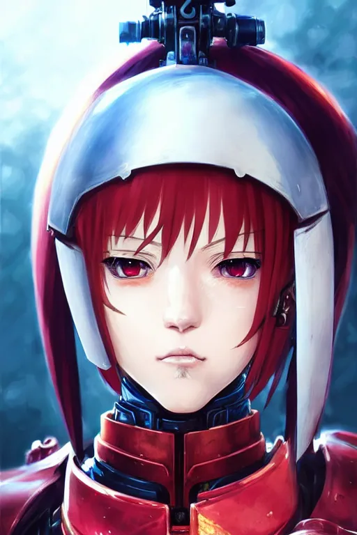 Image similar to portrait of Anime sister of battle, Warhammer 40000, cute-fine-face, red-short-hair pretty face, realistic shaded Perfect face, fine details. Anime. realistic shaded lighting by Ilya Kuvshinov katsuhiro otomo ghost-in-the-shell, magali villeneuve, artgerm, rutkowski, WLOP Jeremy Lipkin and Giuseppe Dangelico Pino and Michael Garmash and Rob Rey