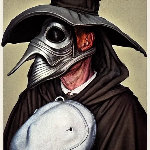 Image similar to A plague doctor portrait by Norman Rockwell masterpiece, octane trending on cgsociety, Extremely detailed