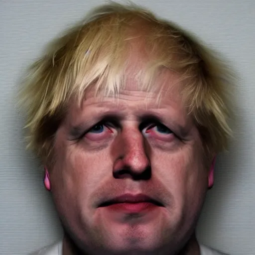 Prompt: Boris Johnson police mugshot
