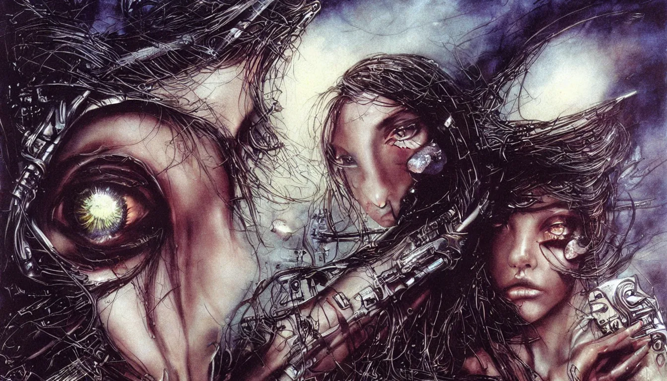 Image similar to a big eye, illustration by john taylor dismukes and dave lafleur, luis royo, 7 0 s sci - fi art, chrome art, rich deep colors