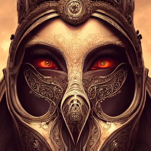 Image similar to Very very very very highly detailed epic photo of face with venetian mask, intricate, dystopian, sci-fi, extremely detailed, digital painting, artstation, concept art, smooth, sharp focus, illustration, intimidating lighting, incredible art by Brom