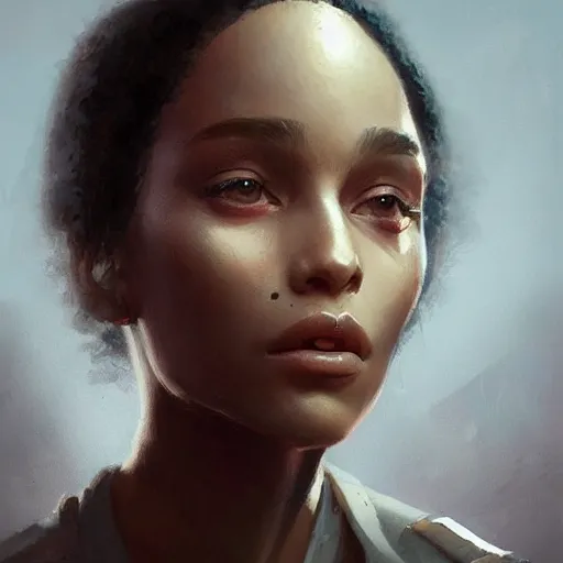 Image similar to “ portrait of zoe isabella kravitz by greg rutkowski, young, attractive, highly detailed portrait, scifi, digital painting, artstation, concept art, smooth, sharp foccus ilustration, artstation hq ”