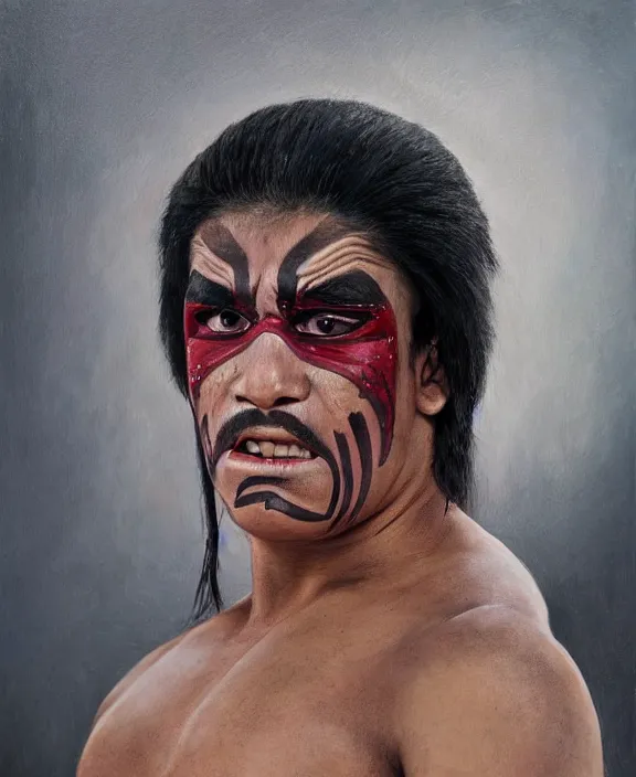 Image similar to heroic portrait of a young mexican wrestler. art by denys tsiperko and bogdan rezunenko, hyperrealism