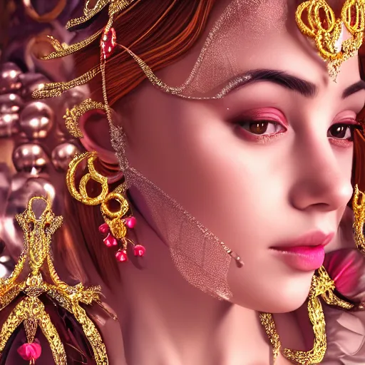 Prompt: portrait of beautiful princess. ornate and intricate jewelry. ethereal background lighting. 4 k. octane render.