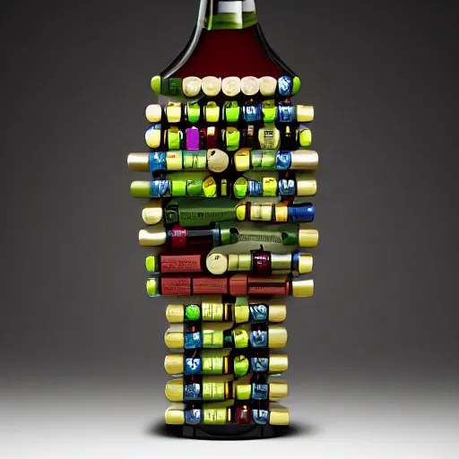 Prompt: robot made of wine bottles. High resolution. Artstation.
