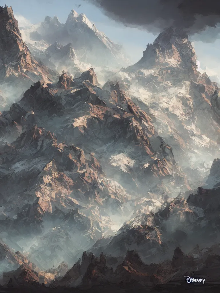 Image similar to moving mountains by disney concept artists, blunt borders, rule of thirds