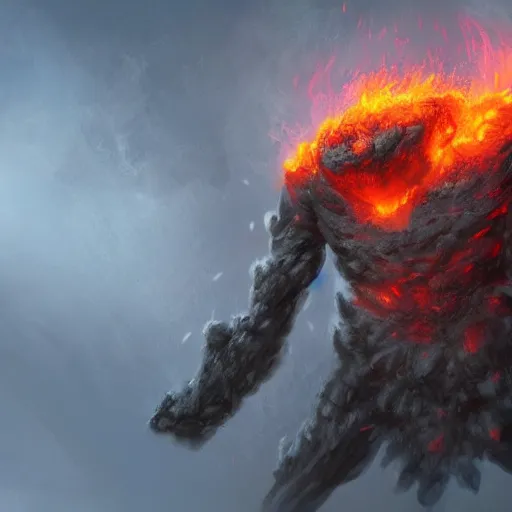 Image similar to The fire elemental stone golem made of large boulders, d&d art, fantasy, painted, 4k, high detail, sharp focus, artstation