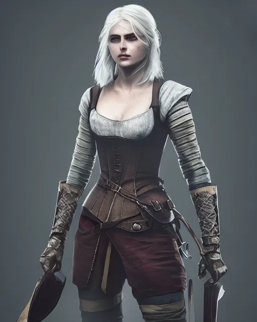 Image similar to ciri from witcher 3, wearing armor designed by alexander mcqueen in the style of rick owens, fashion photoshoot, extreme detail, hyper real, trending on artstation