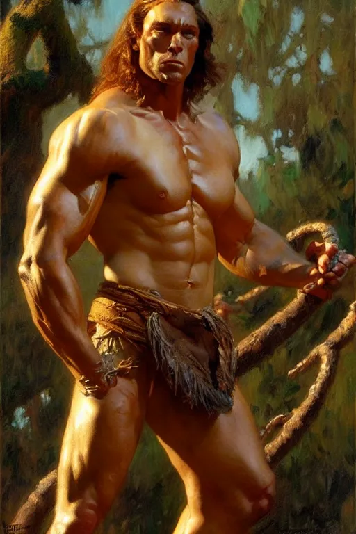 Image similar to muscular tarzan, highly detailed painting by gaston bussiere, craig mullins, j. c. leyendecker 8 k