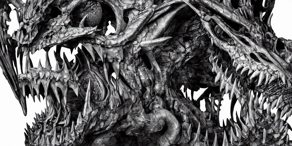 Image similar to dragon skeleton, studio photography, 4 k, black background, studio lighting, harsh lighting