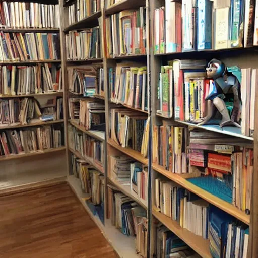 Image similar to monkeys moving into a college dorm stacking books on shelves