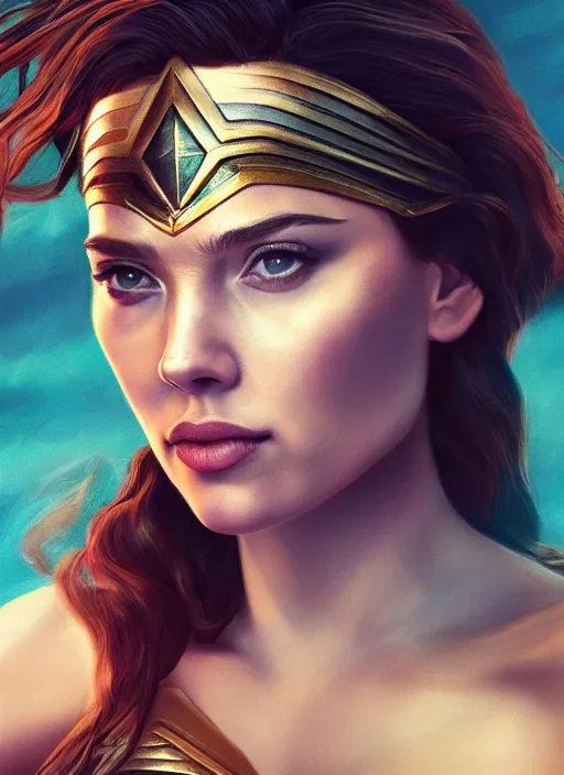 Prompt: a portrait of scarlett johannson as wonder woman, detailed faces, beautiful, rich deep colours masterpiece, golden hour, sharp focus, ultra detailed, by leesha hannigan, ross tran, thierry doizon, kai carpenter, ignacio fernandez rios