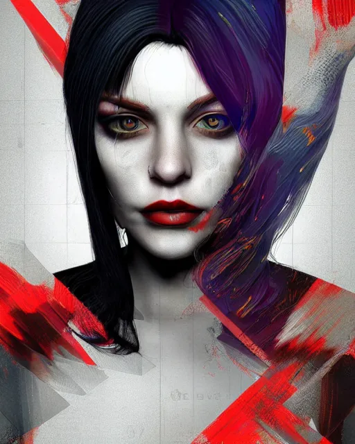 Image similar to a glitch art character portrait of female rogue a. i. trending on artstation deviantart pinterest hyper detailed photorealistic highlights and shadow hd 8 k post - processing high resolution