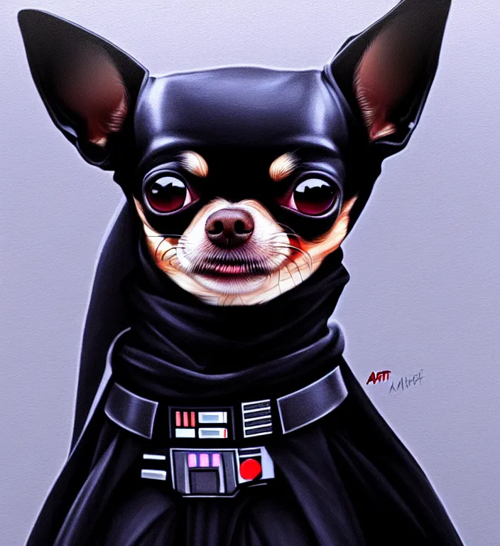 Image similar to chihuahua as darth vader, by artgerm