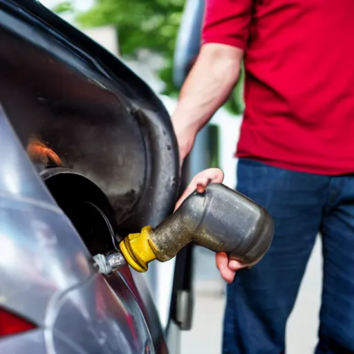 Image similar to man siphoning fuel from a cars gas tank