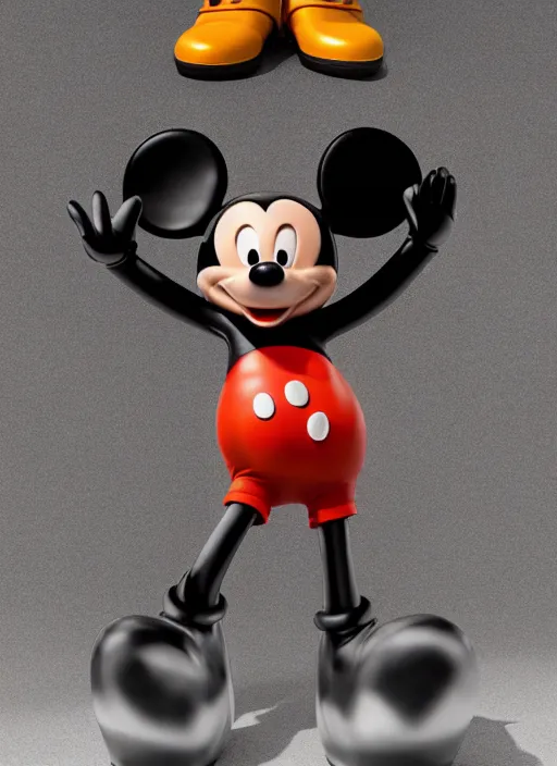 Prompt: stylized shiny latex rubber leather statue full body cosmic eldritch horror made of marble of disney character mickey mouse, perfect symmetrical body, perfect symmetrical face, hyper realistic, hyper detailed, by johannen voss, by michelangelo, octane render, blender, 8 k, displayed in pure white studio room