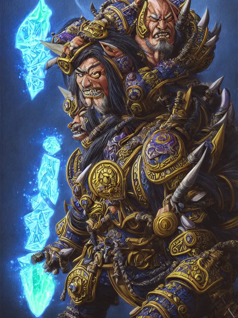 Image similar to Warcraft character in Japanese folklore style portrait drawn by Katsuhiro Otomo, photorealistic style, intricate detailed oil painting, detailed illustration, oil painting, painterly feeling, centric composition singular character