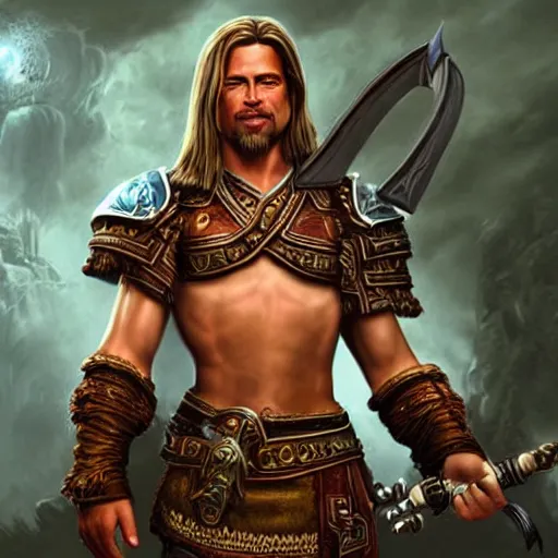 Prompt: brad pitt as a world of warcraft human character, highly detailed artistic render