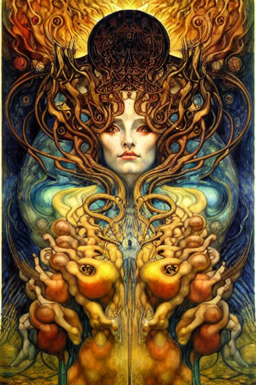 Image similar to Divine Chaos Engine by Karol Bak, Jean Delville, William Blake, Gustav Klimt, and Vincent Van Gogh, symbolist, visionary