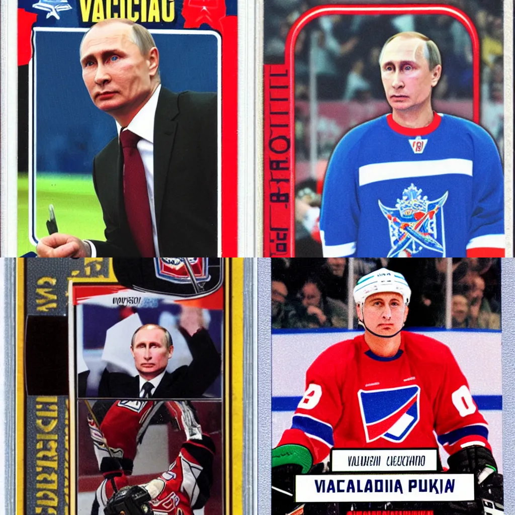 Prompt: A hockey card of Vladimir Putin