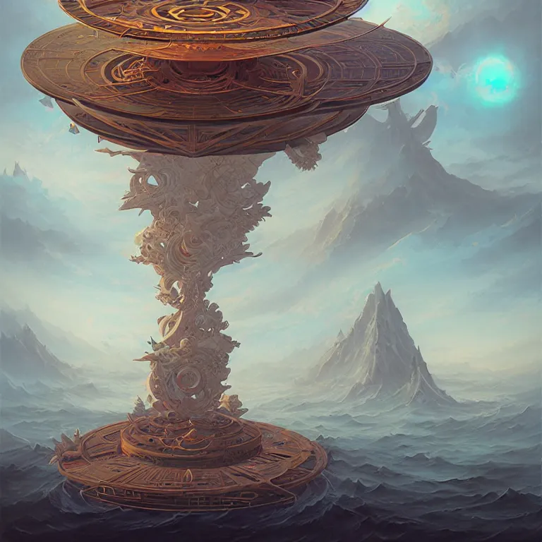 Image similar to Giant Floating Circular Ancient Sacred Calligraphy Structure by Peter Mohrbacher