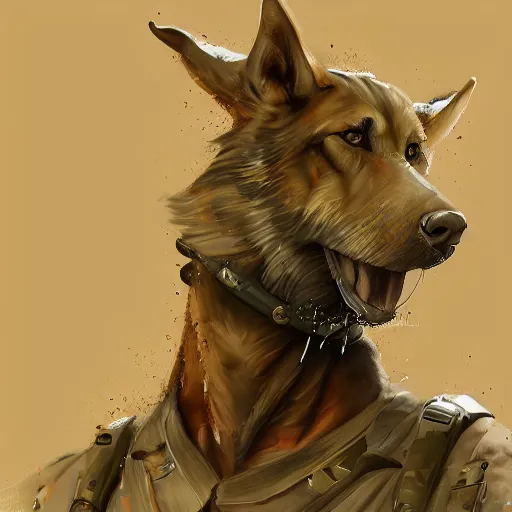 Image similar to a wounded humanoid german shepherd beast - man in military style, sitting on the bed, highly detailed portrait, digital painting, artstation, concept art, smooth, sharp foccus ilustration, artstation