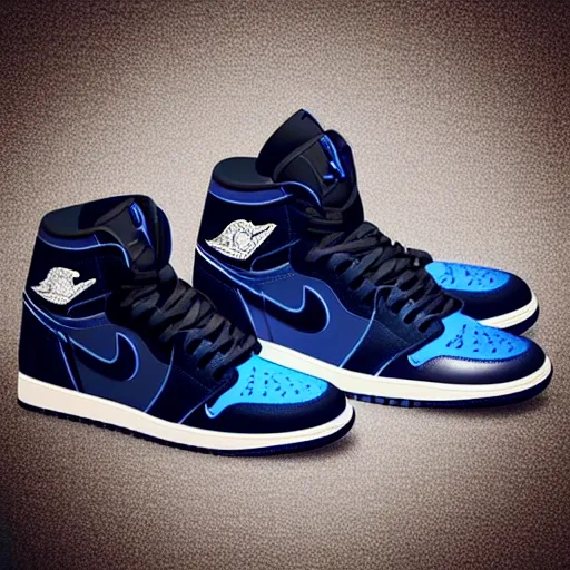 Prompt: “Air Jordan 1, navy blue and grey, ultra realistic, cinematic”