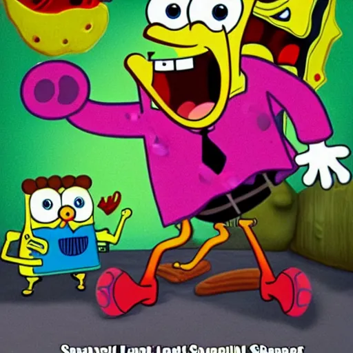 Prompt: spongebob squarepants, evil!!!!!!! sharp teeth, horror, realistic, human like